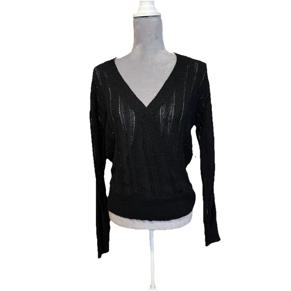 NWT‎ ASTR The Label Women's Black Wrap Front Pointelle Sweater Size M